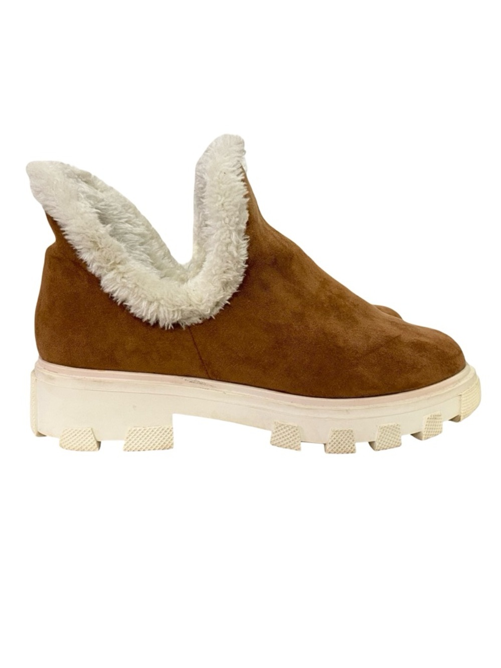 Free People Boots Womens Size 8 FR x FP Vegan Suede Fuzzy Slip On Camel Cream